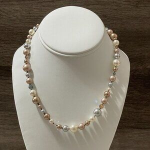 Holly Yashi Swarovski Round Pearls Faceted Crystals 16.5"-18.5" Strand Necklace